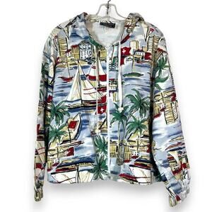 Vintage Jacket Sailboats Hoodie Zip Vacation Cruise Small